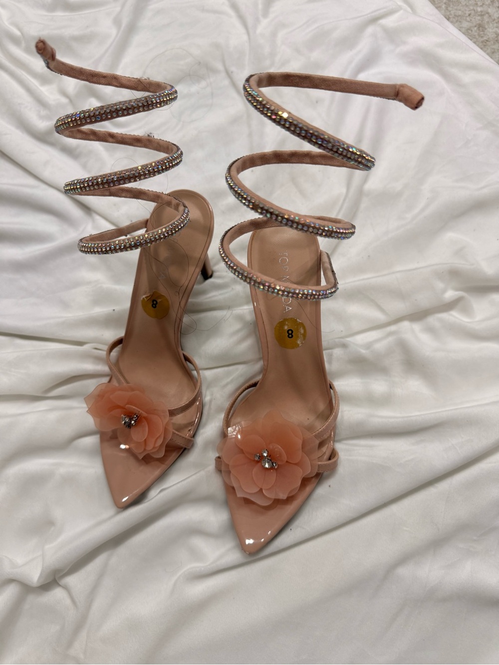 Blush Spiral-Ankle Floral Embellished Heels